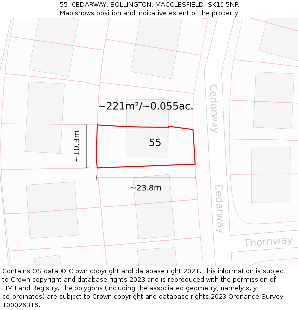 55, CEDARWAY, BOLLINGTON, MACCLESFIELD, SK10 5NR: Plot and title map