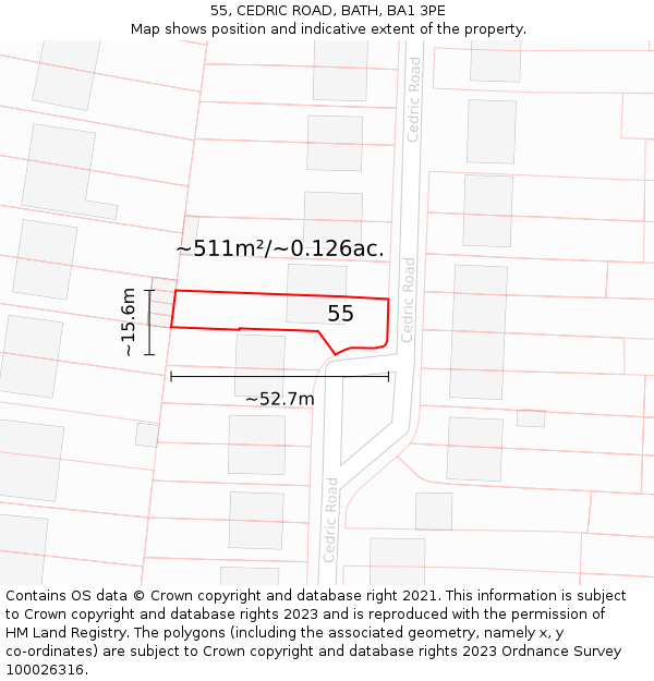 55, CEDRIC ROAD, BATH, BA1 3PE: Plot and title map