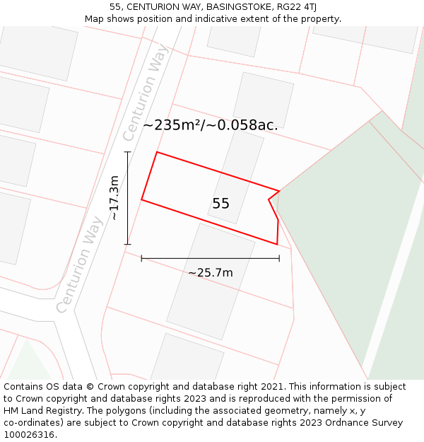 55, CENTURION WAY, BASINGSTOKE, RG22 4TJ: Plot and title map