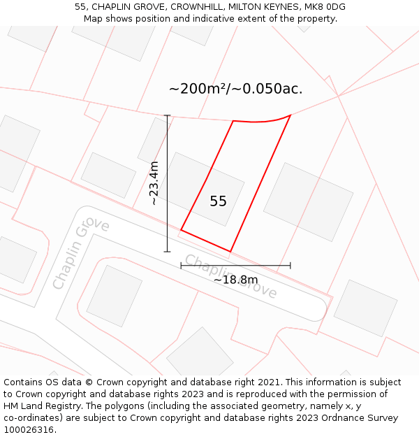 55, CHAPLIN GROVE, CROWNHILL, MILTON KEYNES, MK8 0DG: Plot and title map