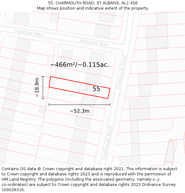 55, CHARMOUTH ROAD, ST ALBANS, AL1 4SE: Plot and title map