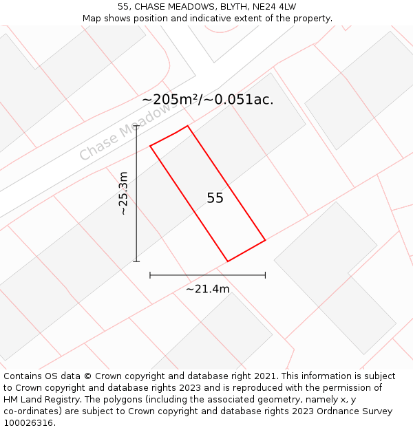 55, CHASE MEADOWS, BLYTH, NE24 4LW: Plot and title map