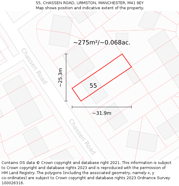 55, CHASSEN ROAD, URMSTON, MANCHESTER, M41 9EY: Plot and title map