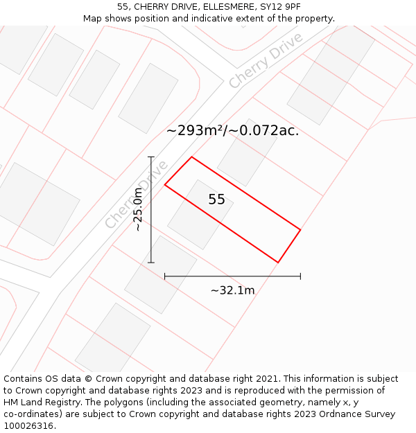 55, CHERRY DRIVE, ELLESMERE, SY12 9PF: Plot and title map