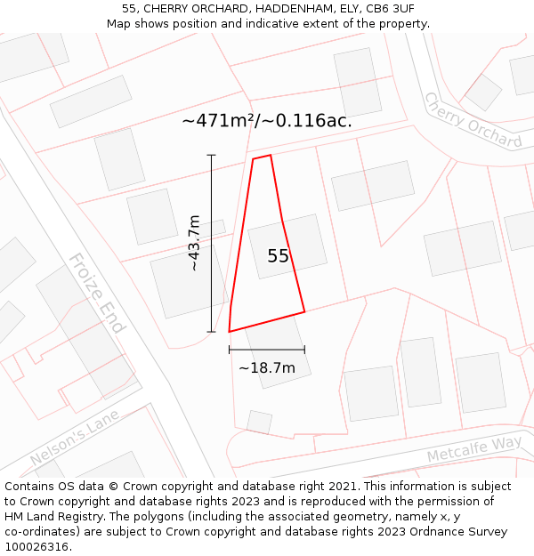 55, CHERRY ORCHARD, HADDENHAM, ELY, CB6 3UF: Plot and title map