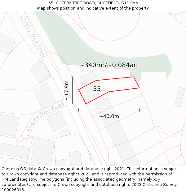 55, CHERRY TREE ROAD, SHEFFIELD, S11 9AA: Plot and title map