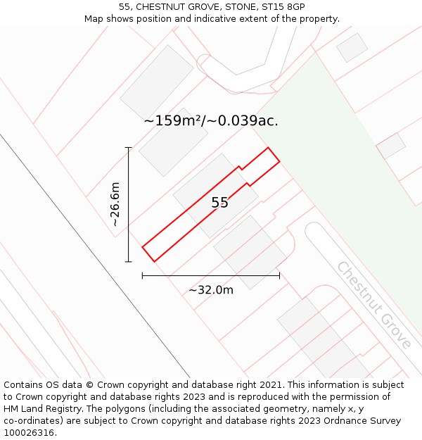 55, CHESTNUT GROVE, STONE, ST15 8GP: Plot and title map