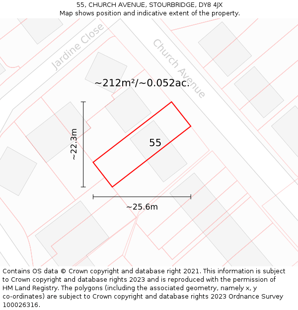55, CHURCH AVENUE, STOURBRIDGE, DY8 4JX: Plot and title map