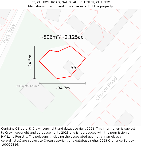 55, CHURCH ROAD, SAUGHALL, CHESTER, CH1 6EW: Plot and title map