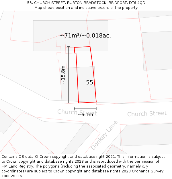 55, CHURCH STREET, BURTON BRADSTOCK, BRIDPORT, DT6 4QD: Plot and title map