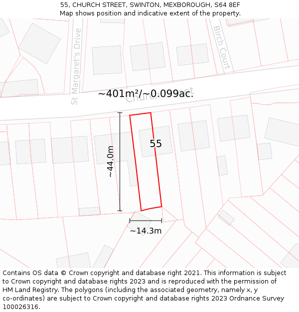 55, CHURCH STREET, SWINTON, MEXBOROUGH, S64 8EF: Plot and title map
