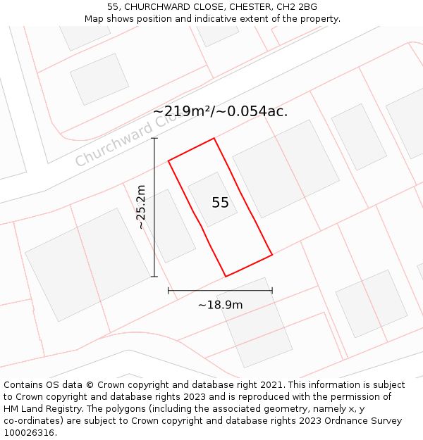 55, CHURCHWARD CLOSE, CHESTER, CH2 2BG: Plot and title map