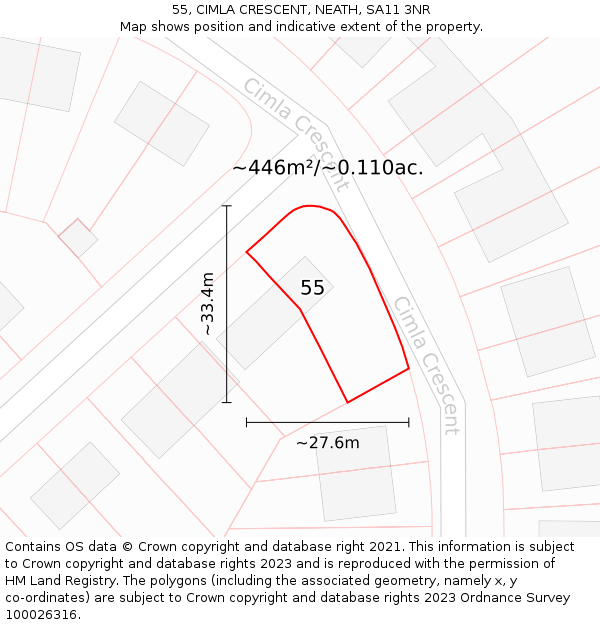 55, CIMLA CRESCENT, NEATH, SA11 3NR: Plot and title map