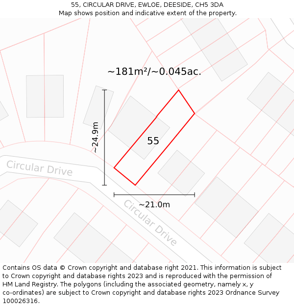 55, CIRCULAR DRIVE, EWLOE, DEESIDE, CH5 3DA: Plot and title map