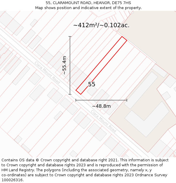 55, CLARAMOUNT ROAD, HEANOR, DE75 7HS: Plot and title map