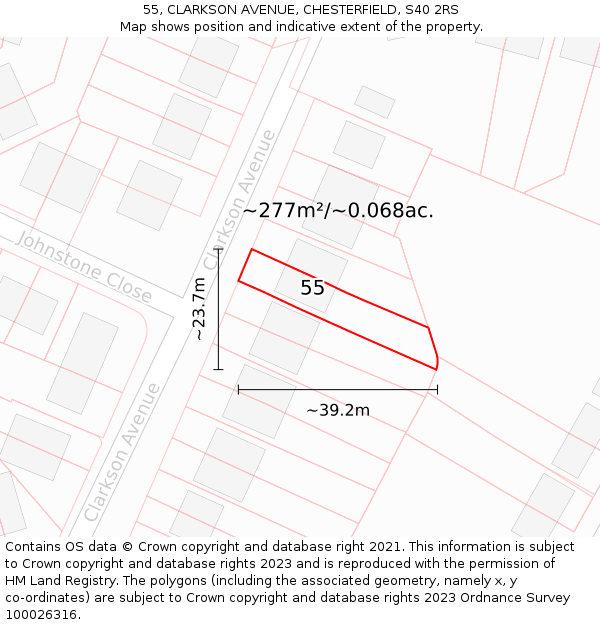 55, CLARKSON AVENUE, CHESTERFIELD, S40 2RS: Plot and title map