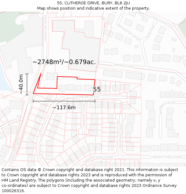 55, CLITHEROE DRIVE, BURY, BL8 2JU: Plot and title map