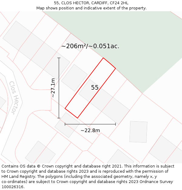 55, CLOS HECTOR, CARDIFF, CF24 2HL: Plot and title map