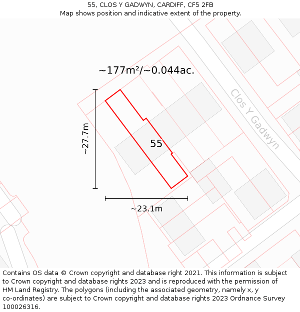 55, CLOS Y GADWYN, CARDIFF, CF5 2FB: Plot and title map