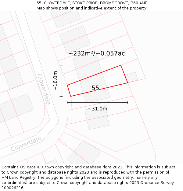 55, CLOVERDALE, STOKE PRIOR, BROMSGROVE, B60 4NF: Plot and title map