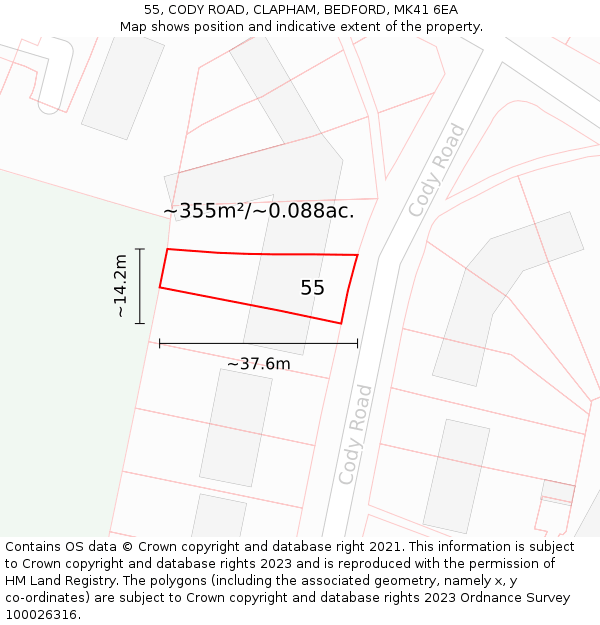 55, CODY ROAD, CLAPHAM, BEDFORD, MK41 6EA: Plot and title map
