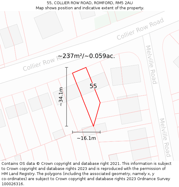 55, COLLIER ROW ROAD, ROMFORD, RM5 2AU: Plot and title map