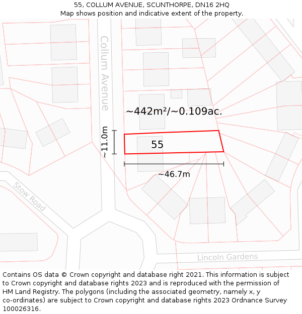 55, COLLUM AVENUE, SCUNTHORPE, DN16 2HQ: Plot and title map