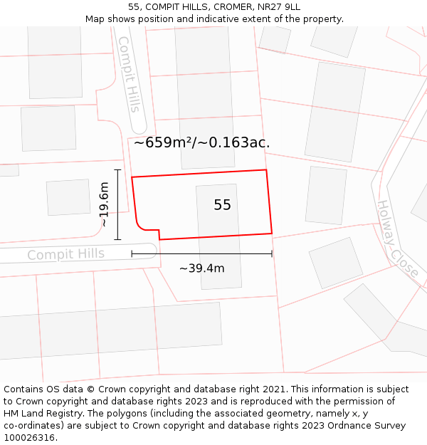 55, COMPIT HILLS, CROMER, NR27 9LL: Plot and title map