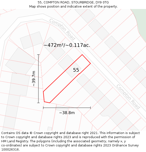 55, COMPTON ROAD, STOURBRIDGE, DY9 0TG: Plot and title map
