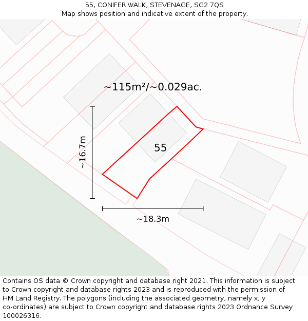 55, CONIFER WALK, STEVENAGE, SG2 7QS: Plot and title map