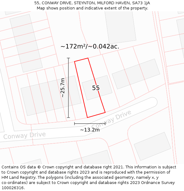 55, CONWAY DRIVE, STEYNTON, MILFORD HAVEN, SA73 1JA: Plot and title map