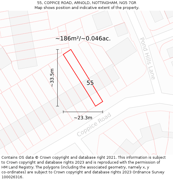55, COPPICE ROAD, ARNOLD, NOTTINGHAM, NG5 7GR: Plot and title map
