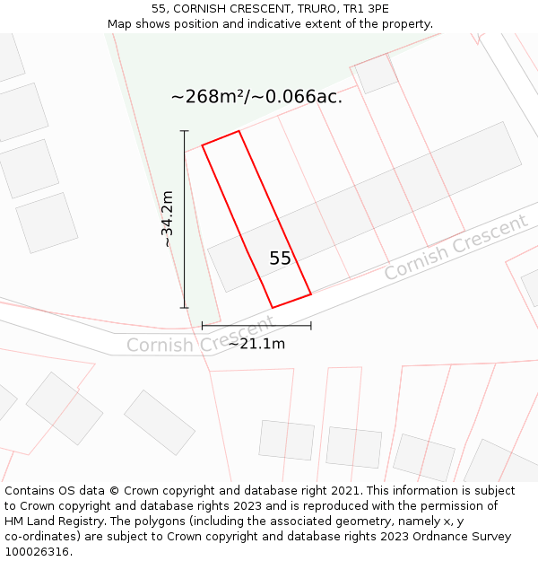 55, CORNISH CRESCENT, TRURO, TR1 3PE: Plot and title map