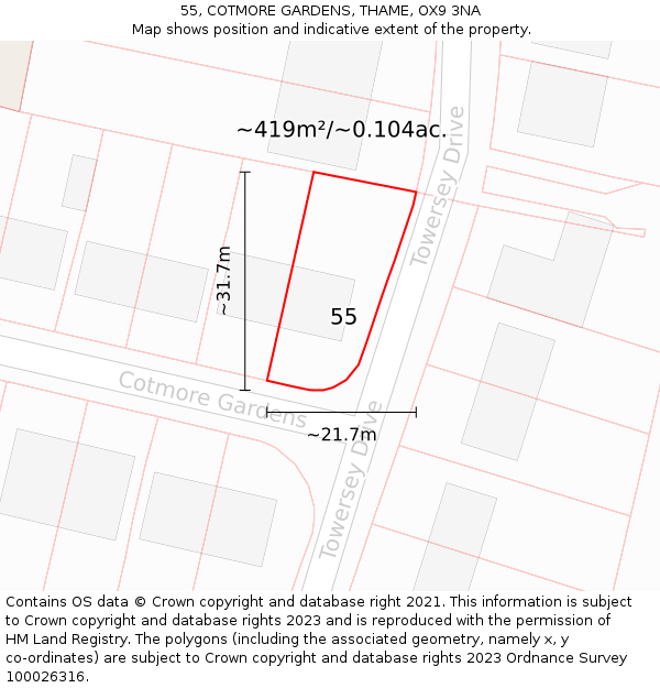 55, COTMORE GARDENS, THAME, OX9 3NA: Plot and title map