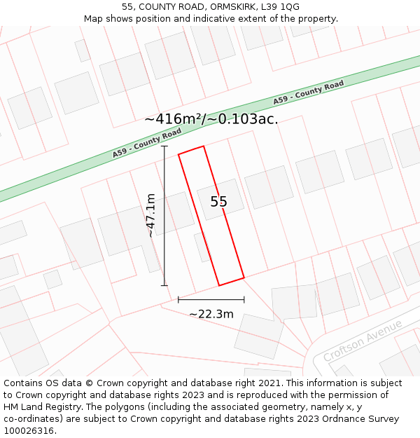 55, COUNTY ROAD, ORMSKIRK, L39 1QG: Plot and title map