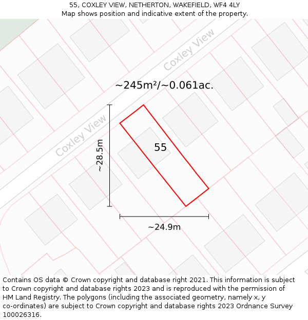55, COXLEY VIEW, NETHERTON, WAKEFIELD, WF4 4LY: Plot and title map