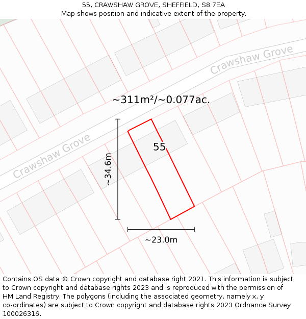 55, CRAWSHAW GROVE, SHEFFIELD, S8 7EA: Plot and title map