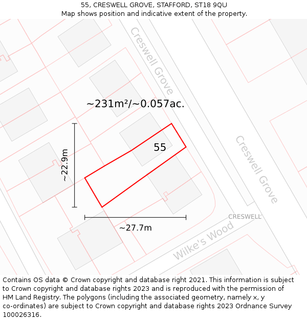 55, CRESWELL GROVE, STAFFORD, ST18 9QU: Plot and title map