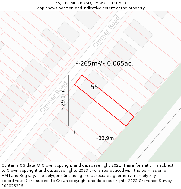 55, CROMER ROAD, IPSWICH, IP1 5ER: Plot and title map