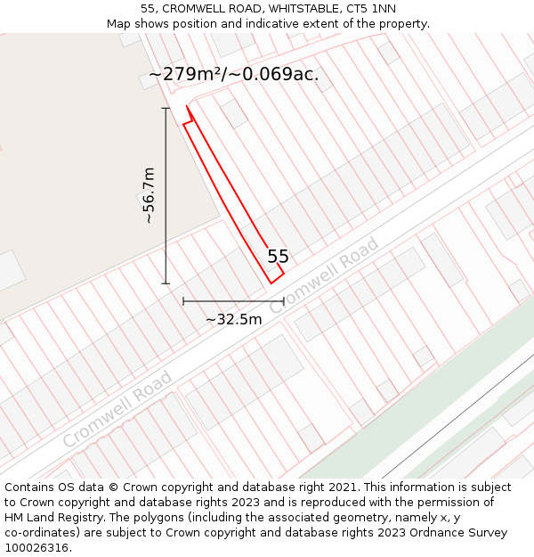 55, CROMWELL ROAD, WHITSTABLE, CT5 1NN: Plot and title map