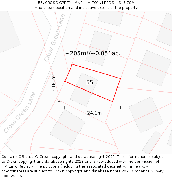 55, CROSS GREEN LANE, HALTON, LEEDS, LS15 7SA: Plot and title map