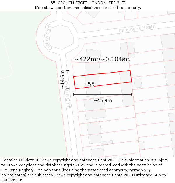 55, CROUCH CROFT, LONDON, SE9 3HZ: Plot and title map
