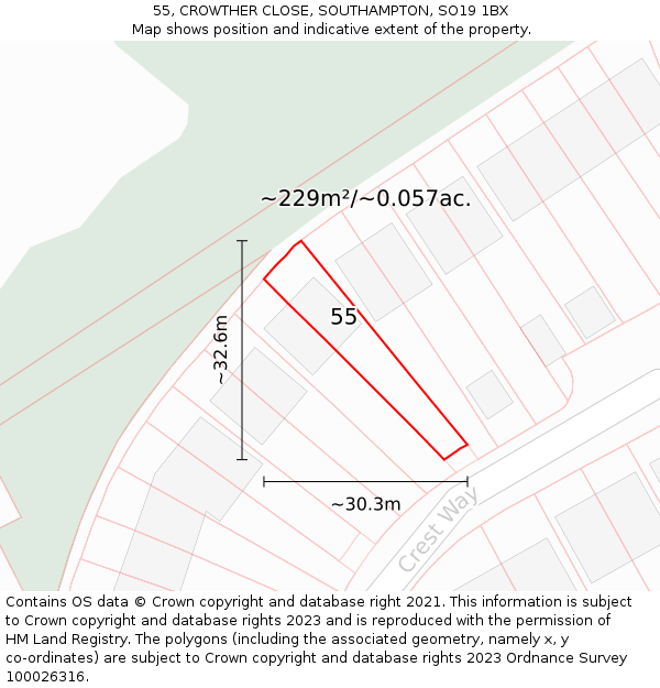 55, CROWTHER CLOSE, SOUTHAMPTON, SO19 1BX: Plot and title map