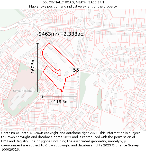 55, CRYNALLT ROAD, NEATH, SA11 3RN: Plot and title map