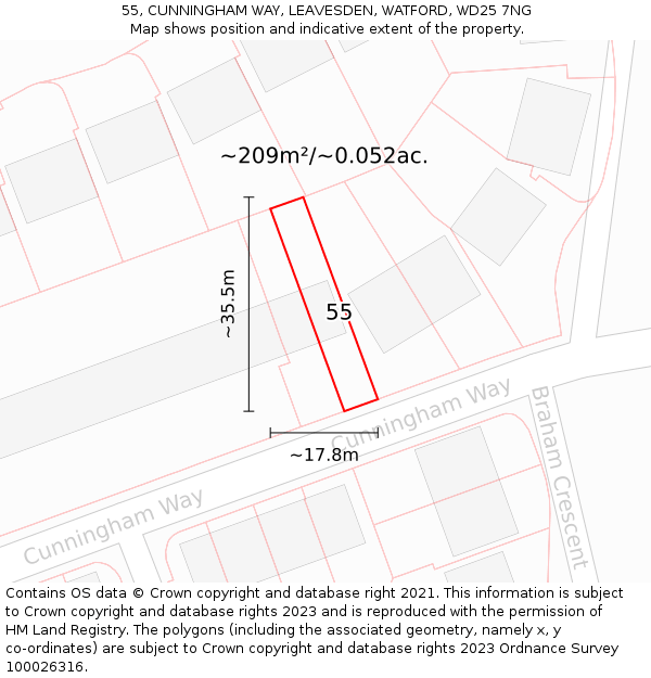 55, CUNNINGHAM WAY, LEAVESDEN, WATFORD, WD25 7NG: Plot and title map