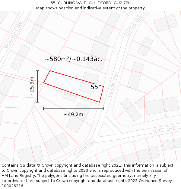 55, CURLING VALE, GUILDFORD, GU2 7PH: Plot and title map