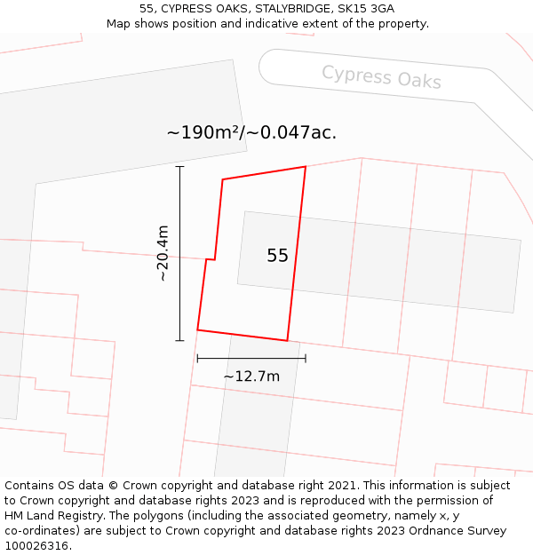 55, CYPRESS OAKS, STALYBRIDGE, SK15 3GA: Plot and title map