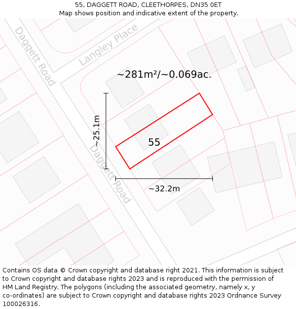 55, DAGGETT ROAD, CLEETHORPES, DN35 0ET: Plot and title map