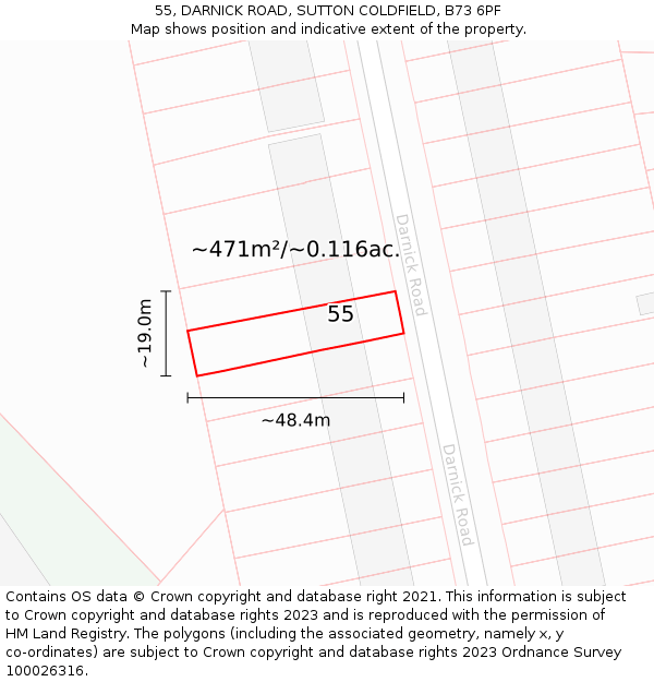 55, DARNICK ROAD, SUTTON COLDFIELD, B73 6PF: Plot and title map