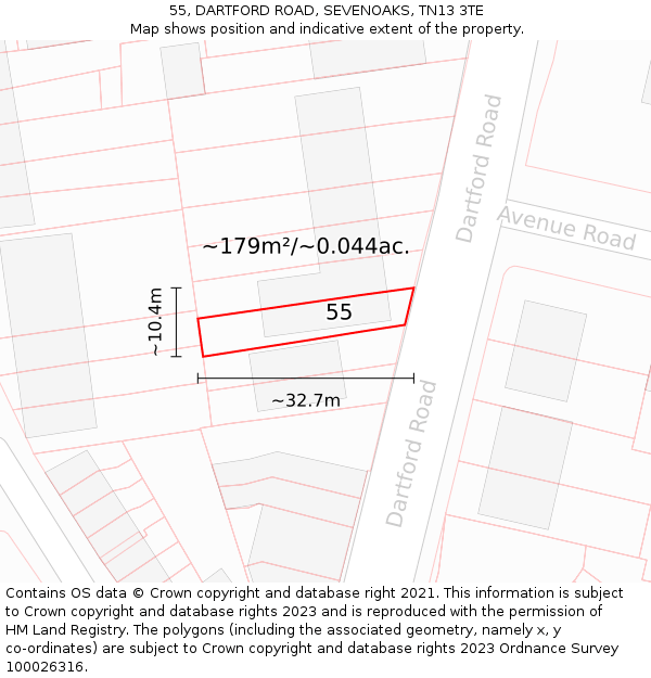 55, DARTFORD ROAD, SEVENOAKS, TN13 3TE: Plot and title map